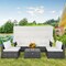 Gray Rattan Patio Set 4-Piece Steel Frame Loveseat Single Sofas Coffee Table